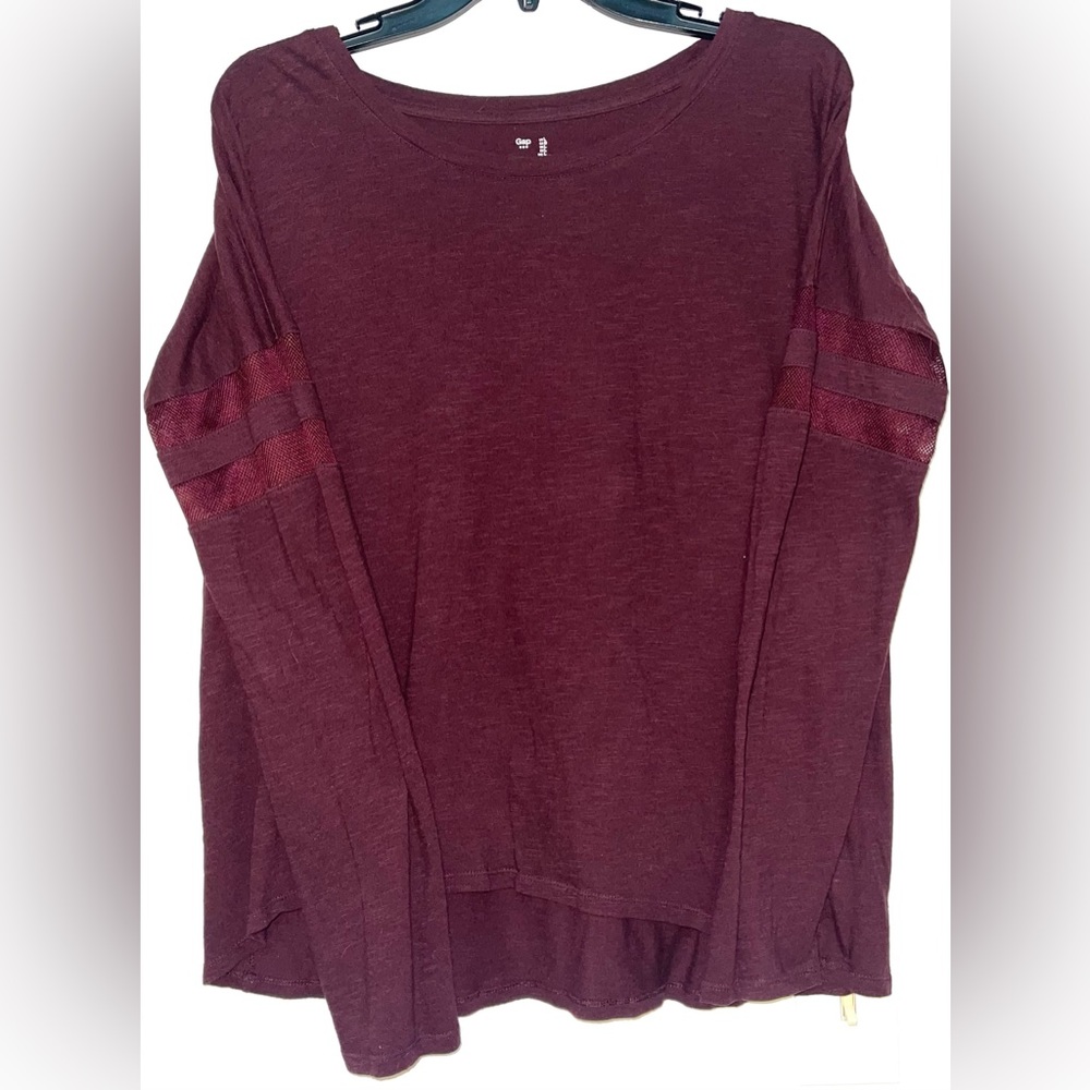 Gap Size L Maroon Long Sleeve Tee with Mesh on sleeves. Good used condition.